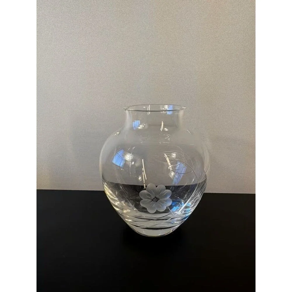 Etched Glass Rose Bowl Posy Vase Cut Floral Spray Clear Small Globe Form